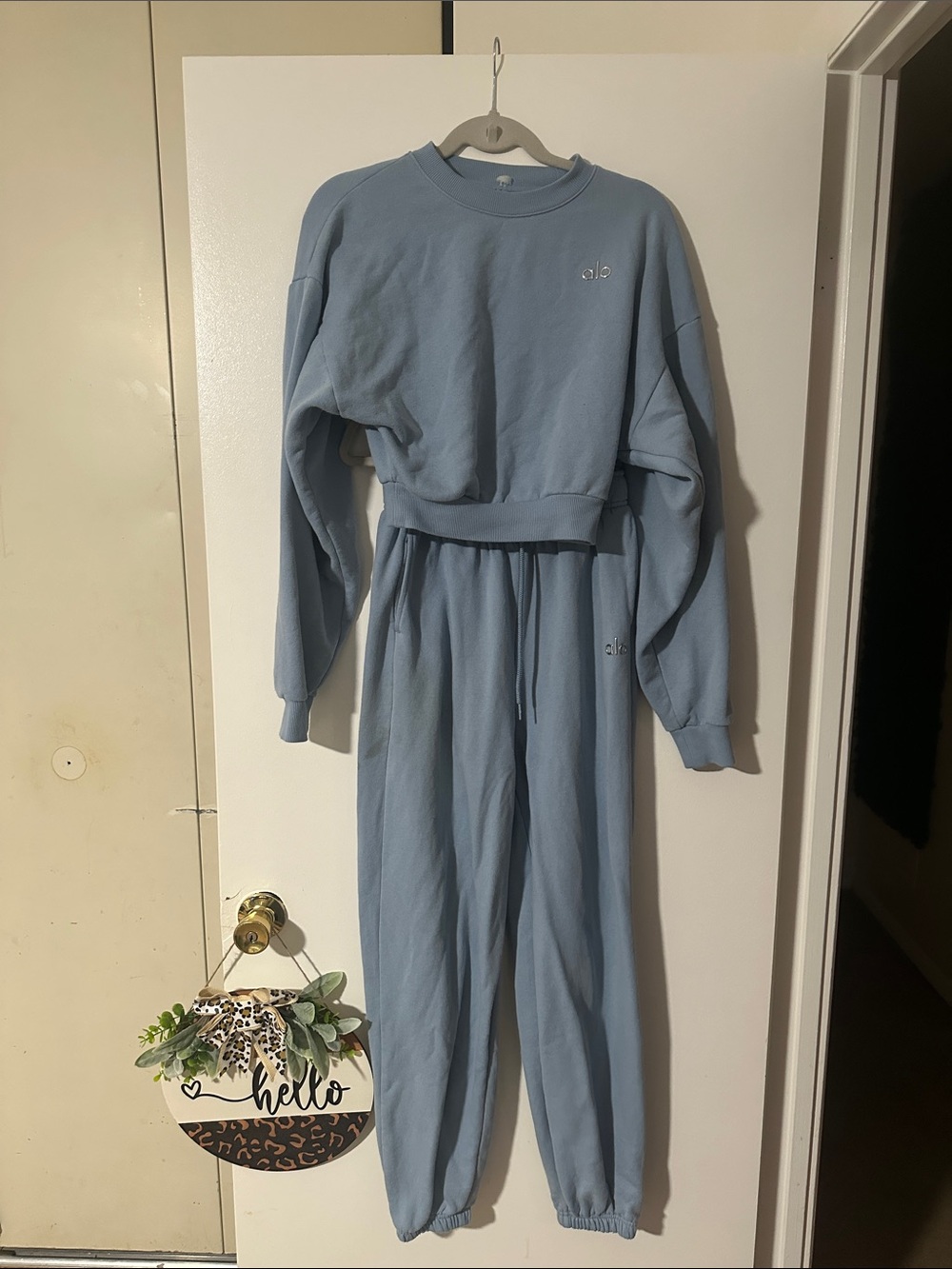 ALO Yoga Kids Powder Blue Cropped Sweatshirt & Jogger Set